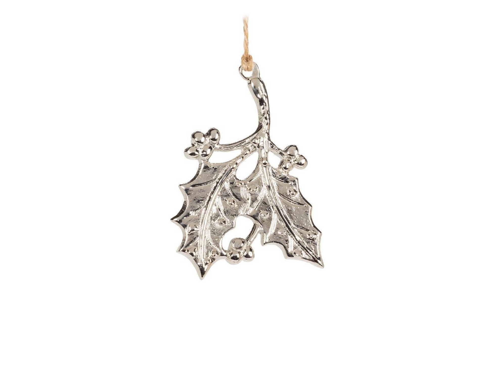 Silver holy Christmas ornament on a white background